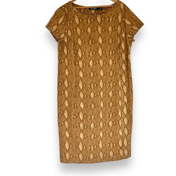 Lauren Ralph Lauren Dresses & Skirts - LAUREN RALPH LAUREN LRL Cap Sleeve Ponte Shift Dress Snake Print Brown Tan Sz XL